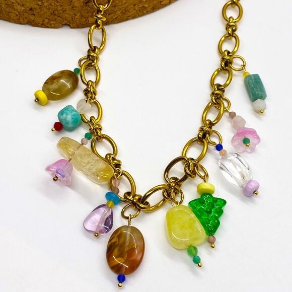 NEW Funky Glass Chunky Charm Necklace - Picture 15 of 16